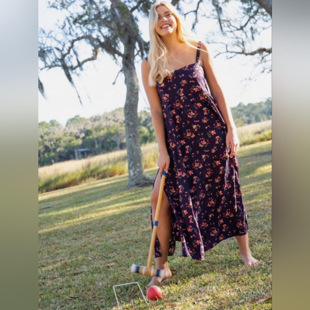 NATURAL LIFE Floral Maxi Dress - Navy and Orange